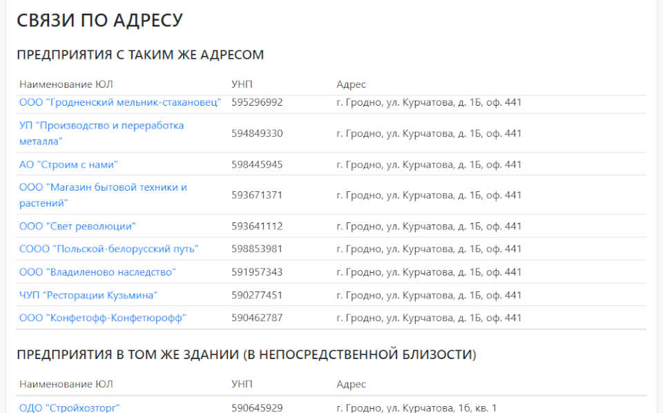 Пример поиска предприятия по УНП, получения полных сведений о контрагенте по УНП, скриншот № 4
